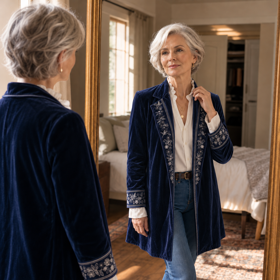 Anastasia Velvet-Look Longline Blazer - Elena Harper