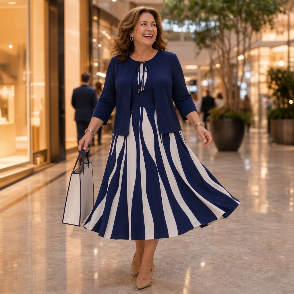 Cintura Tie-Front Swirl Print Layered Midi Dress - Elena Harper