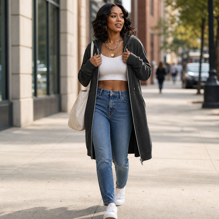 Cozyline Fleece-Lined Tunic-Length Zip-Up Hoodie - Elena Harper