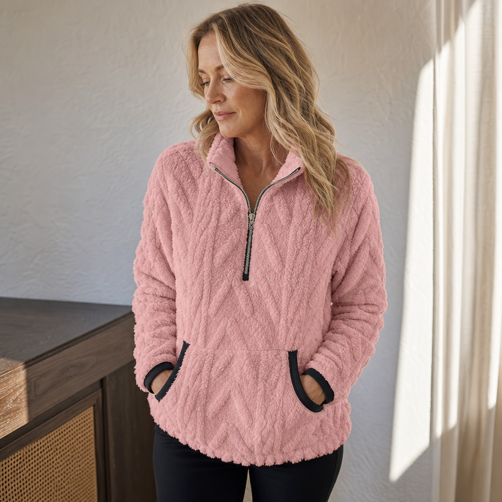 Women's Polar Fleece Half-Zip Sweater with Kangaroo Pocket