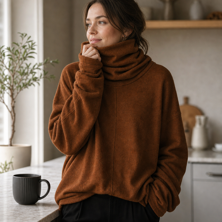 Cowlmara Brushed Cowl-Neck Oversized Pullover - Elena Harper