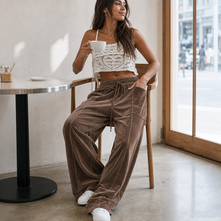 Draperie Ribbed Corduroy Wide-Leg Drawstring Pants - Elena Harper