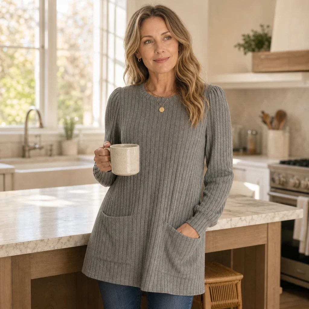 Cozy Rib Ribbed Knit Tunic With Pockets - Elena Harper