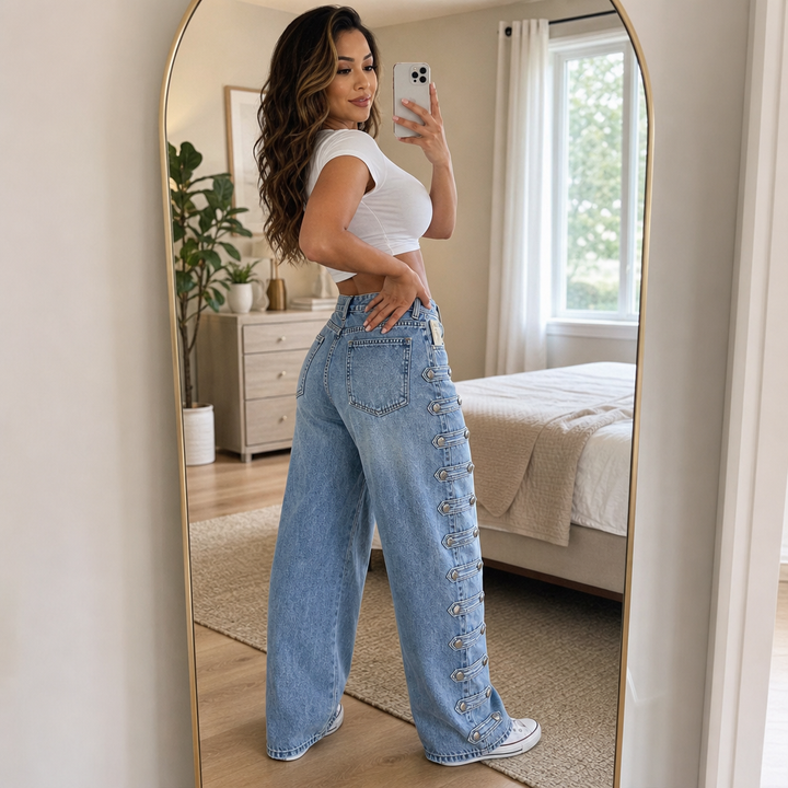 Buckleline – Side Buckle Wide-Leg Jeans