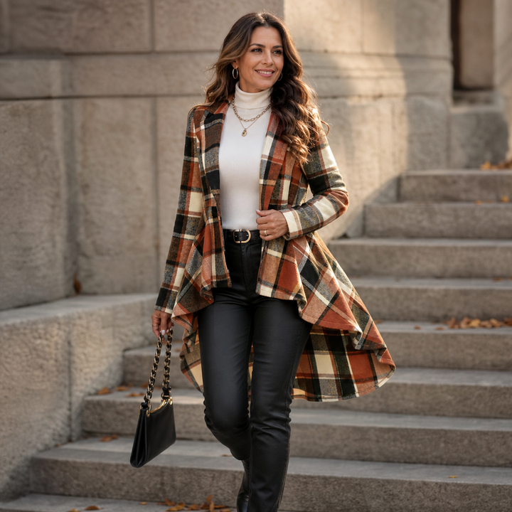 Cinchella Plaid High-Low Peplum Waist Coat - Elena Harper