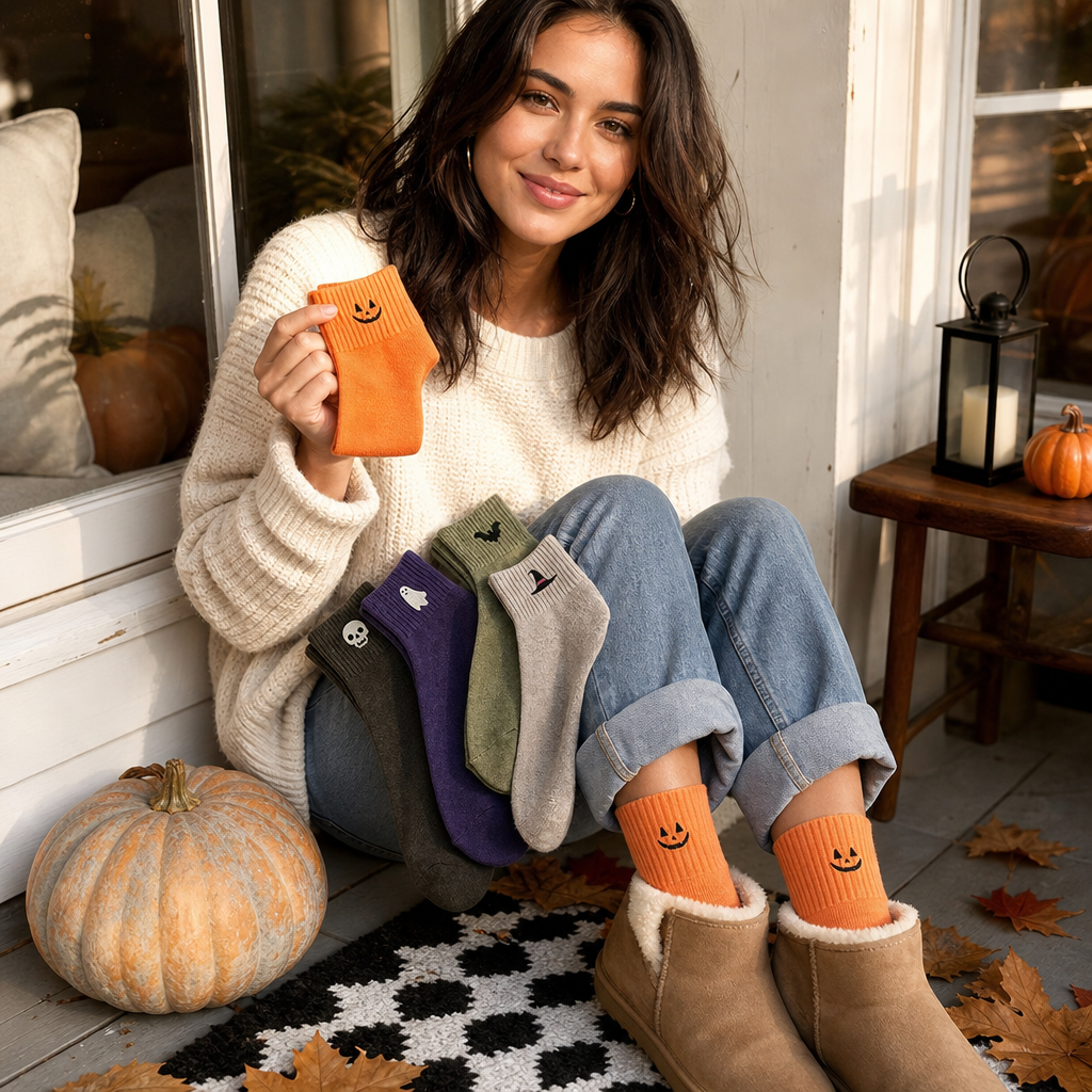 Cuffette Embroidered Non-Slip Halloween Crew Socks - Elena Harper