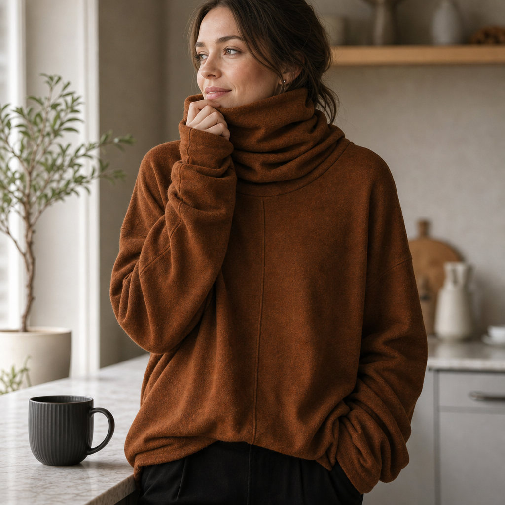 Cowlmara Brushed Cowl-Neck Oversized Pullover - Elena Harper