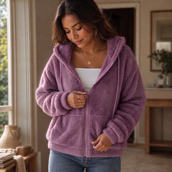 Cloudhug Hooded Plush Zip-Up Jacket - Elena Harper