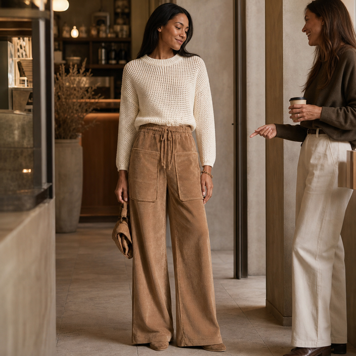 Cordella Ribbed Corduroy Wide-Leg Pants - Elena Harper