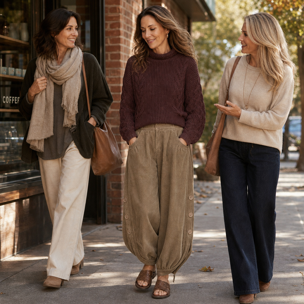 Cozelle Side-Button Barrel Leg Corduroy Pants - Elena Harper