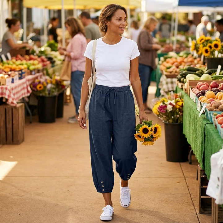 Brezia Relaxed Fit Cotton Linen Capris for Women - Elena Harper