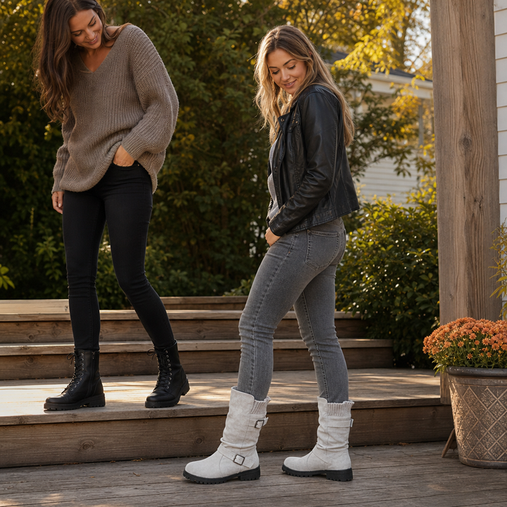 Calfden Ribbed Cuff Lug Sole Slouch Boots - Elena Harper