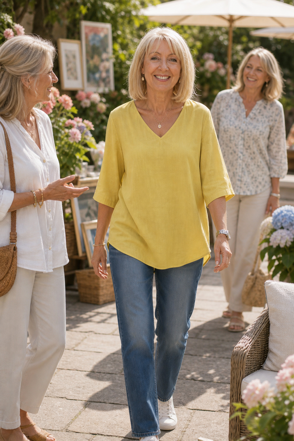 Easa V-Neck Relaxed-Fit Three-Quarter Sleeve Blouse - Elena Harper