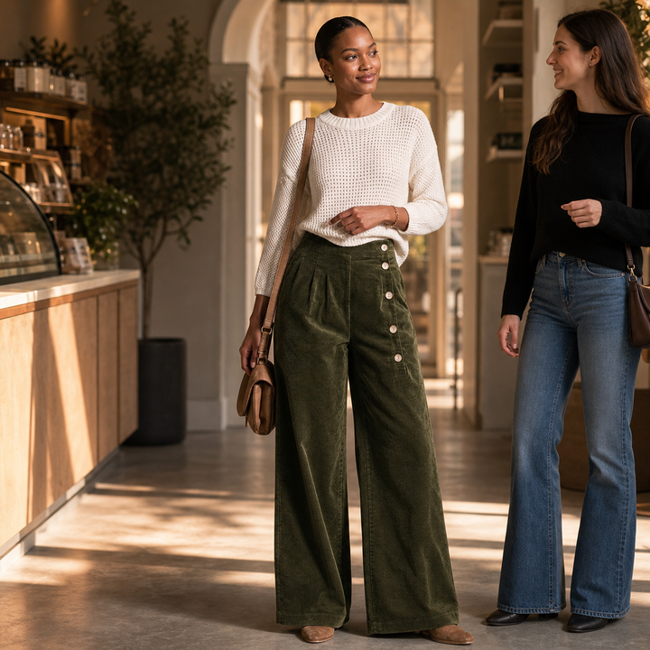 Cordelle Asymmetrical Button-Front Pleated Wide-Leg Pants - Elena Harper