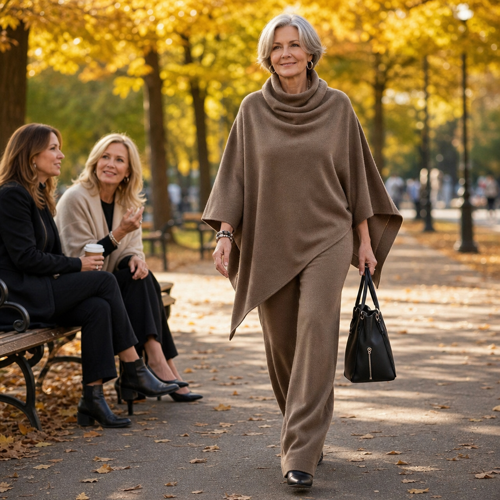 Draveil Cowl-Neck Cape Top And Wide-Leg Pants Set - Elena Harper