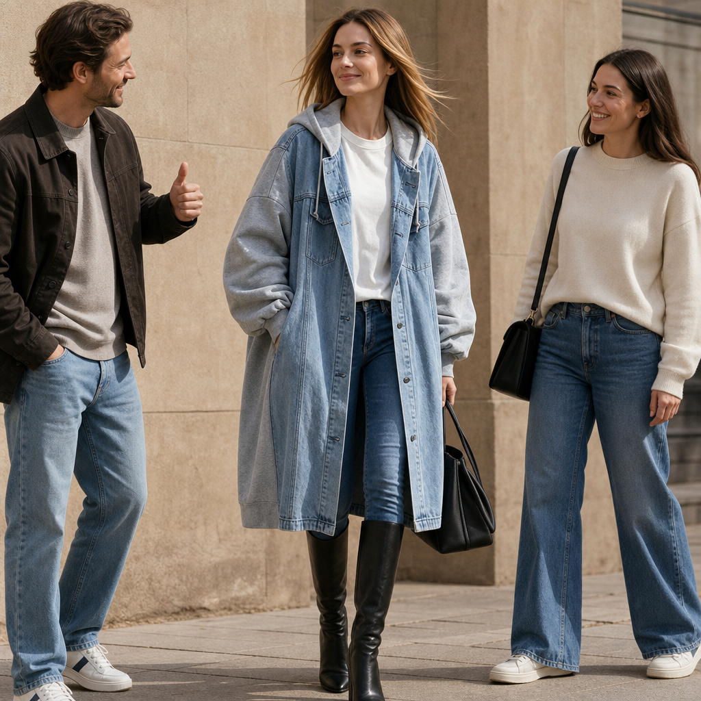 Denimova Washed Denim-Look And Hooded Sweatshirt Jacket - Elena Harper