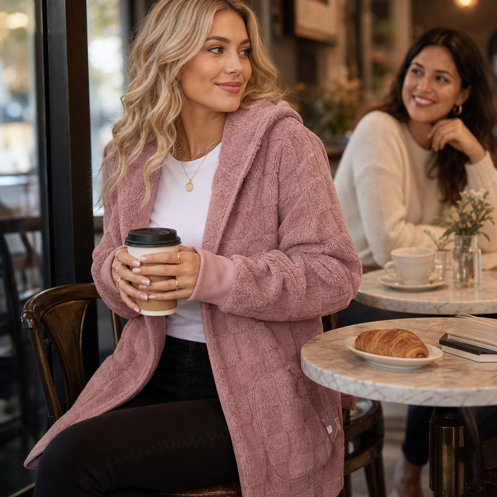 Checkora Fluffy Checked Open-Front Cardigan - Elena Harper