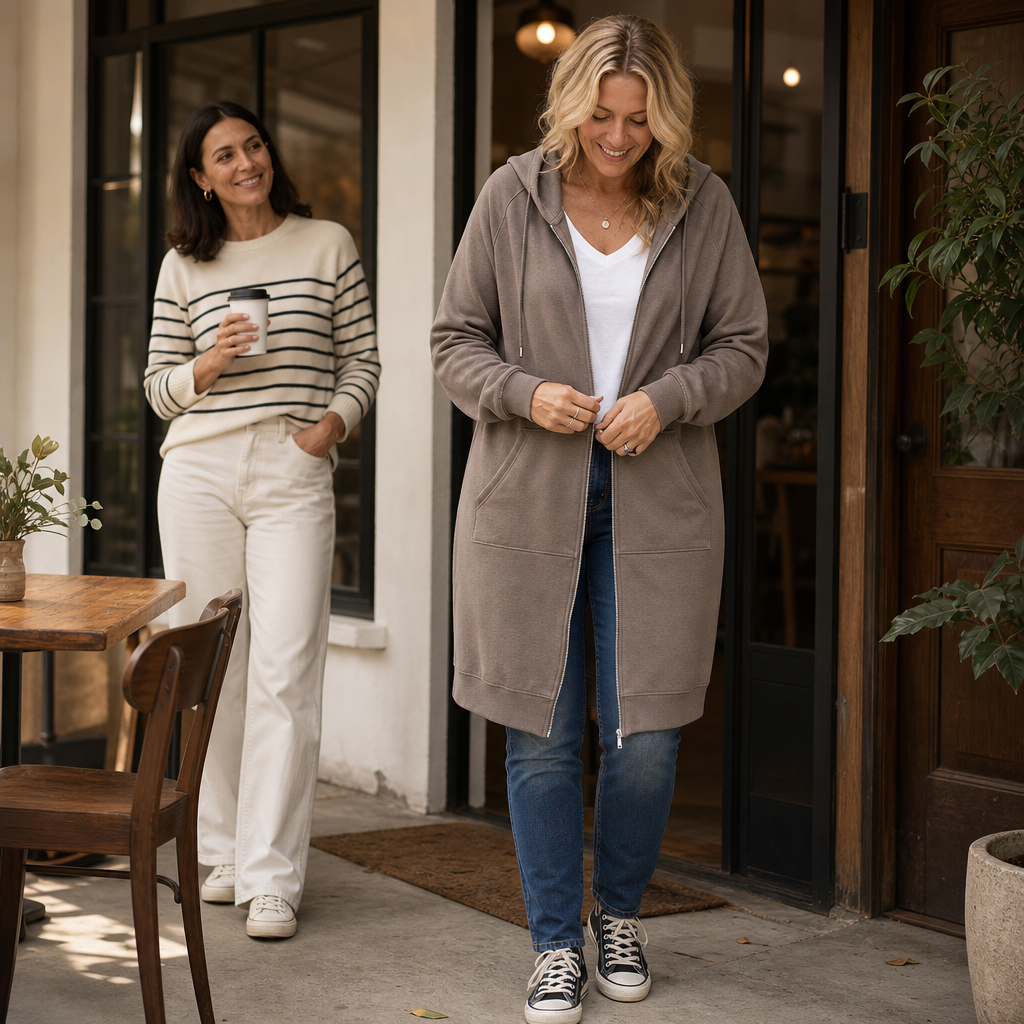 Coziluxe Zip-Front Hooded Mid-Length Knit Cardigan - Elena Harper