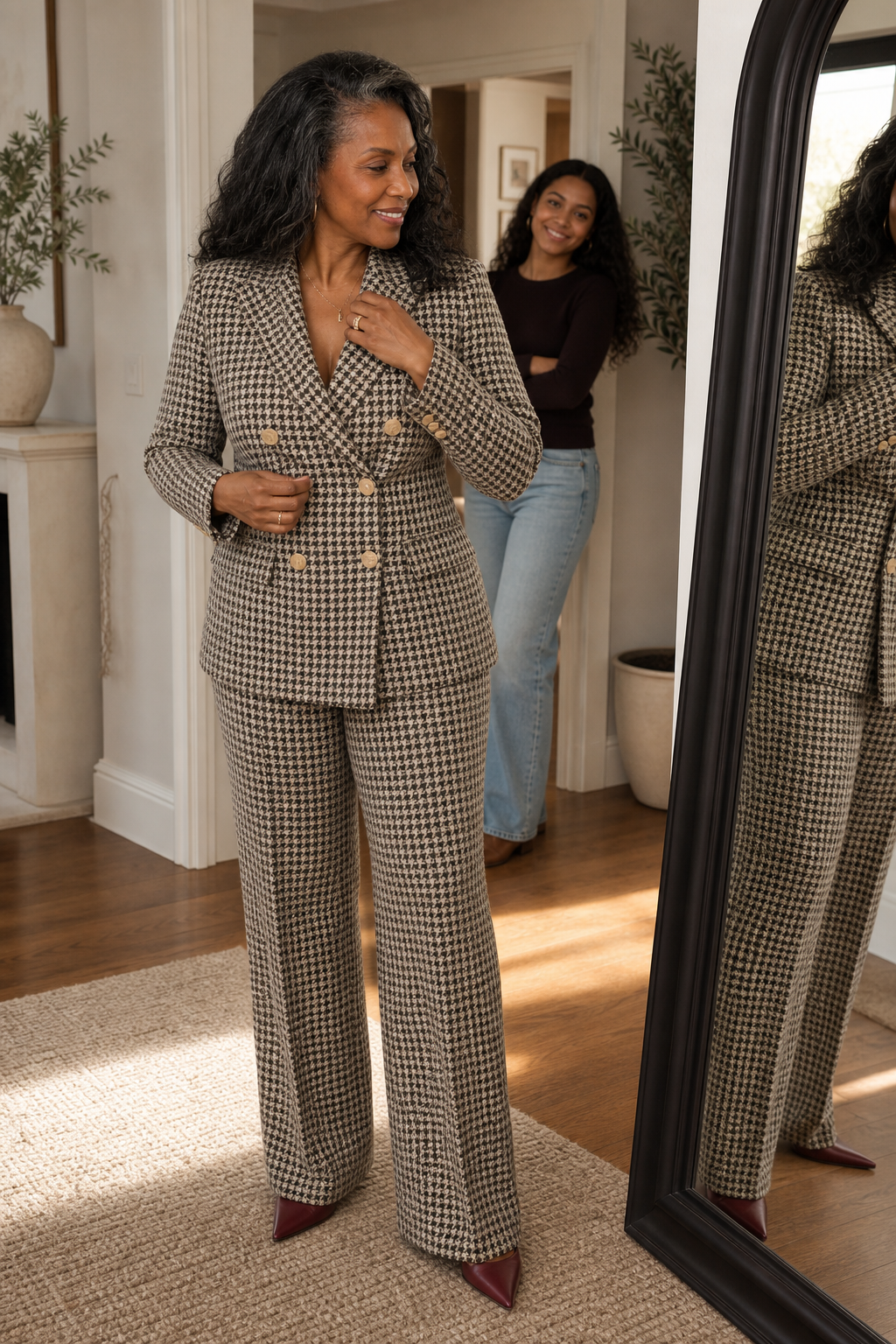 Composure Plaid Double-Breasted Blazer & Wide-Leg Pants Set - Elena Harper
