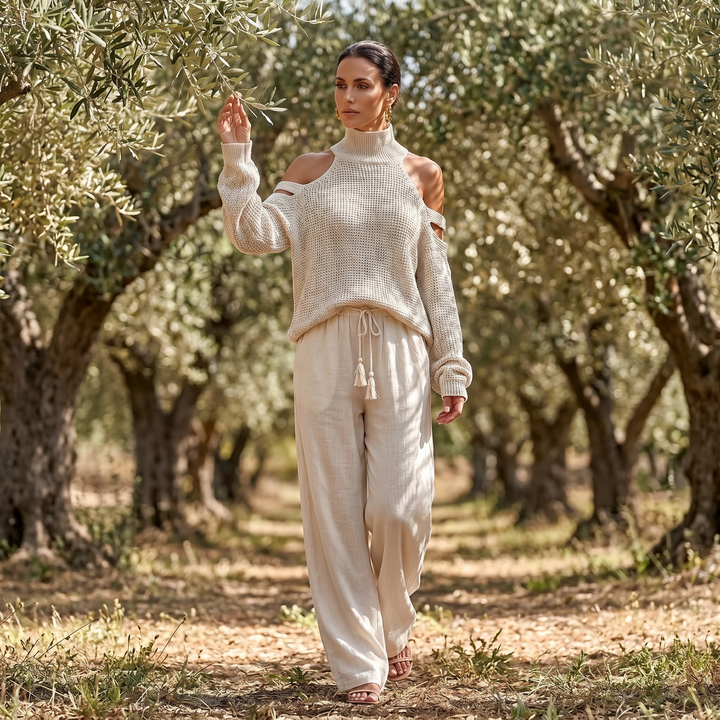 Alessia Women's Cold-Shoulder Knit & Wide-Leg Set - Elena Harper