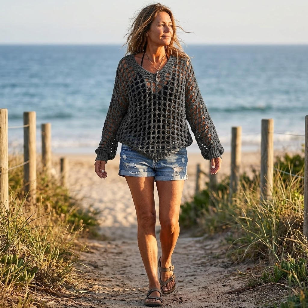 Covena Women's breezy crochet knit layering top - Elena Harper