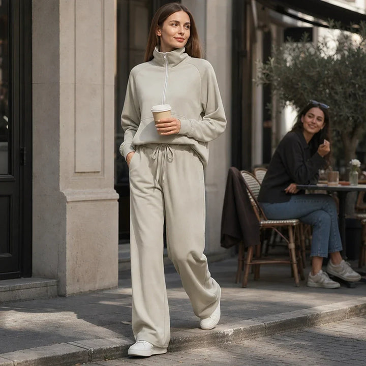 Ease & Elsewhere Ribbed Oversized Top And Wide-Leg Pants Set - Elena Harper