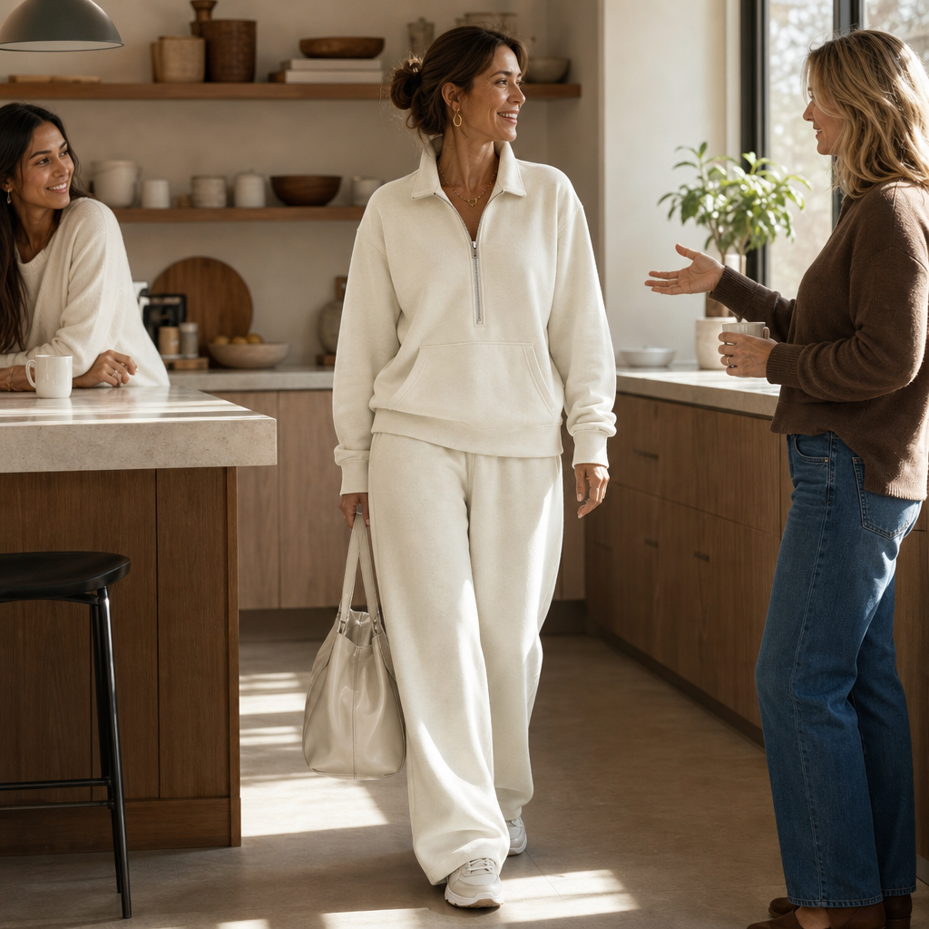 Easolde Half-Zip Collar Lounge Set - Elena Harper
