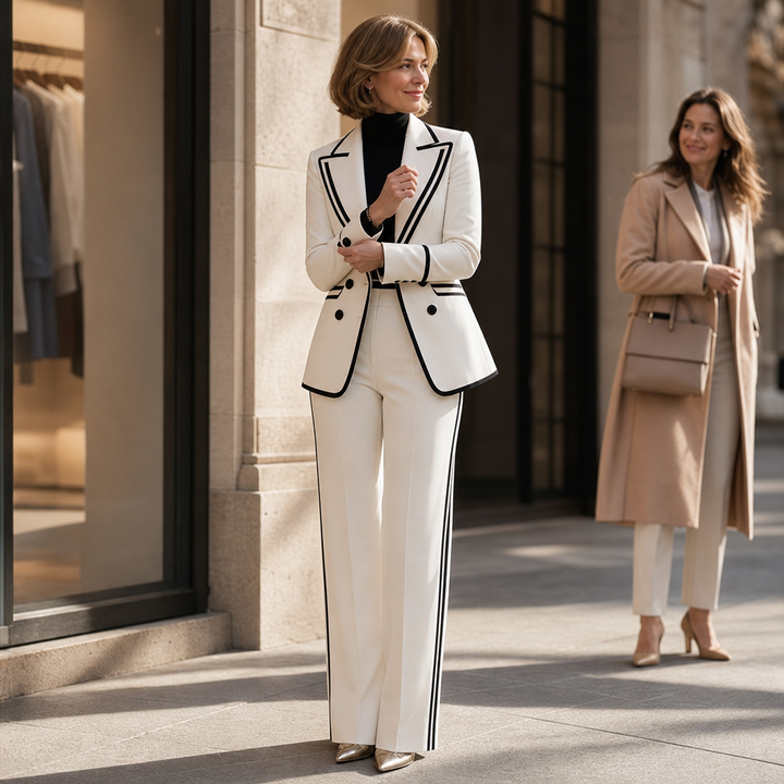 Blancour Contrast Piping Double-Breasted Suit Set - Elena Harper