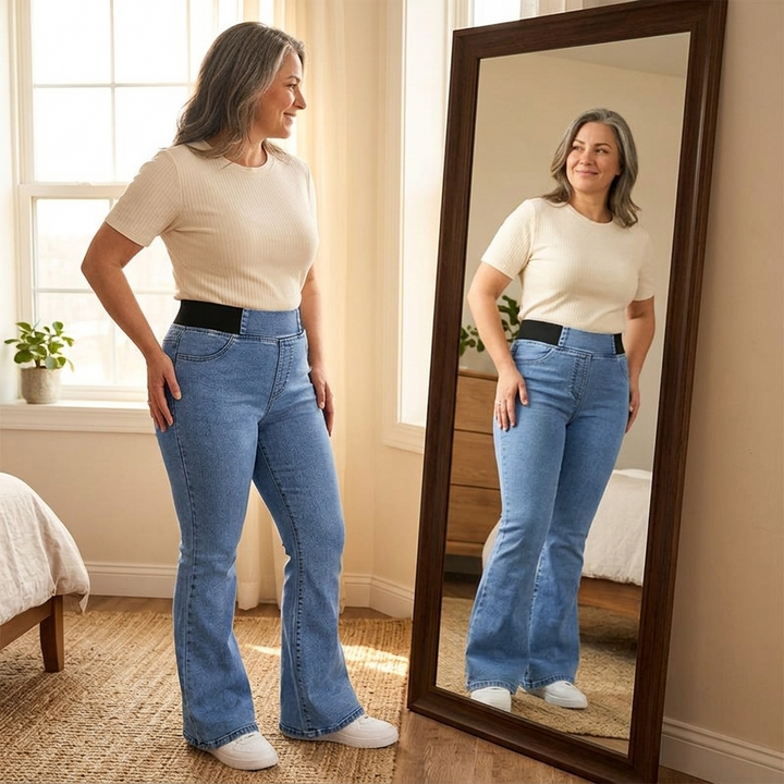 Curvela Women's High Waist Stretch Flare Jeans - Elena Harper
