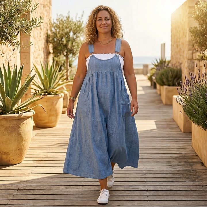 Dalena Women's Relaxed Denim Suspender Dress with Pockets - Elena Harper