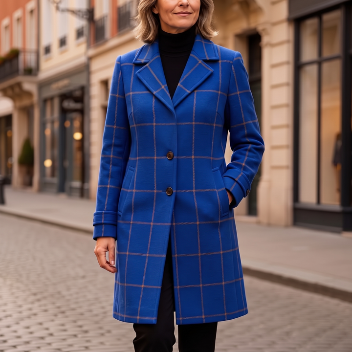 Checkwell Royal Blue Checkered Two-Button Coat - Elena Harper