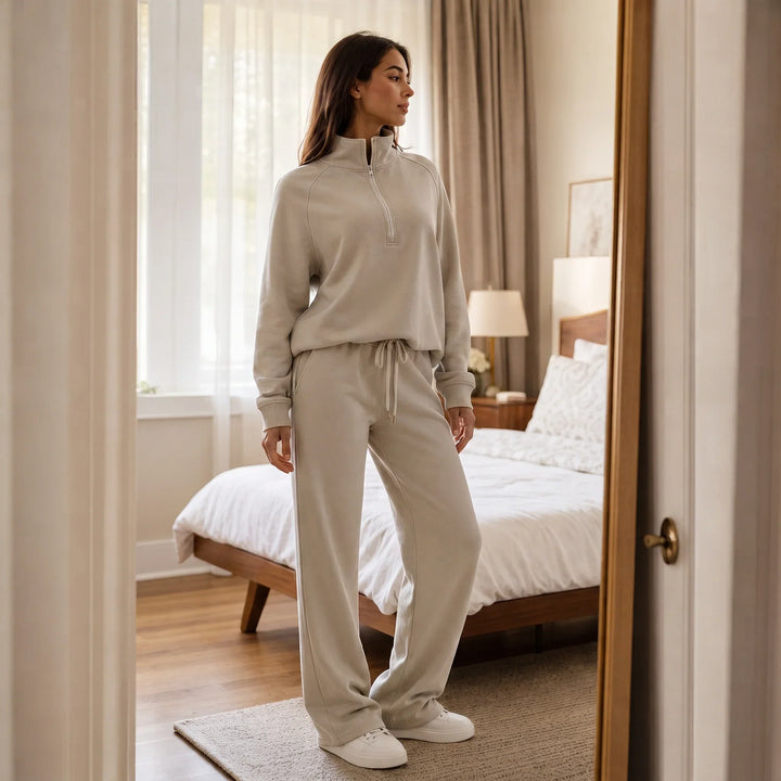 Ease & Elsewhere Ribbed Oversized Top And Wide-Leg Pants Set - Elena Harper