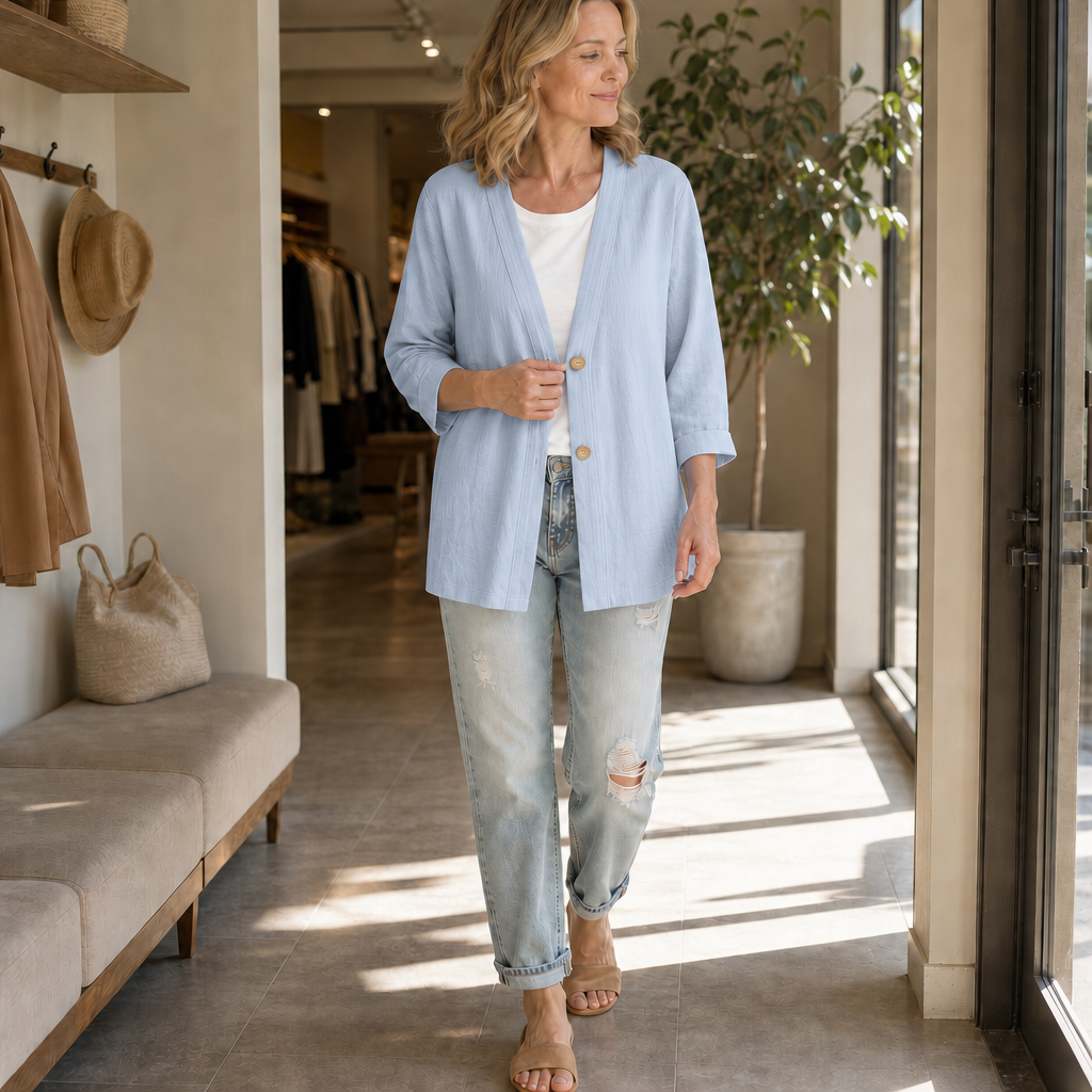 Drapelle Breathable Knit V-Neck Cardigan - Elena Harper