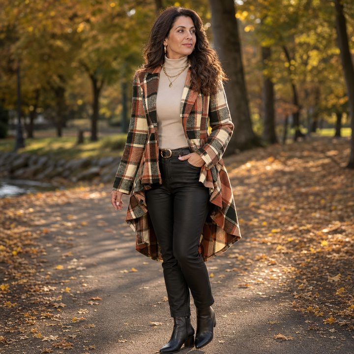 Cinchella Plaid High-Low Peplum Waist Coat - Elena Harper
