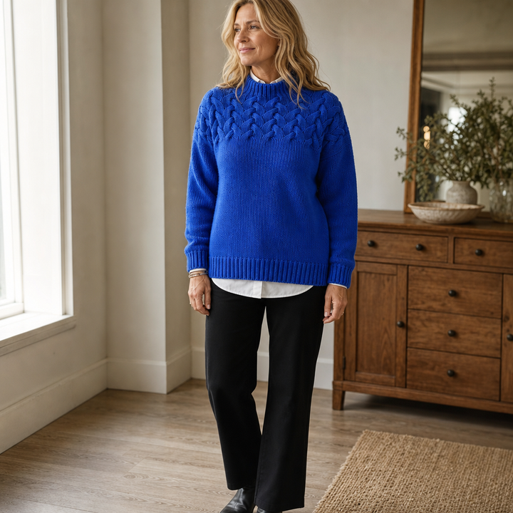 Cozette Braided Cable-Knit Turtleneck Sweater - Elena Harper