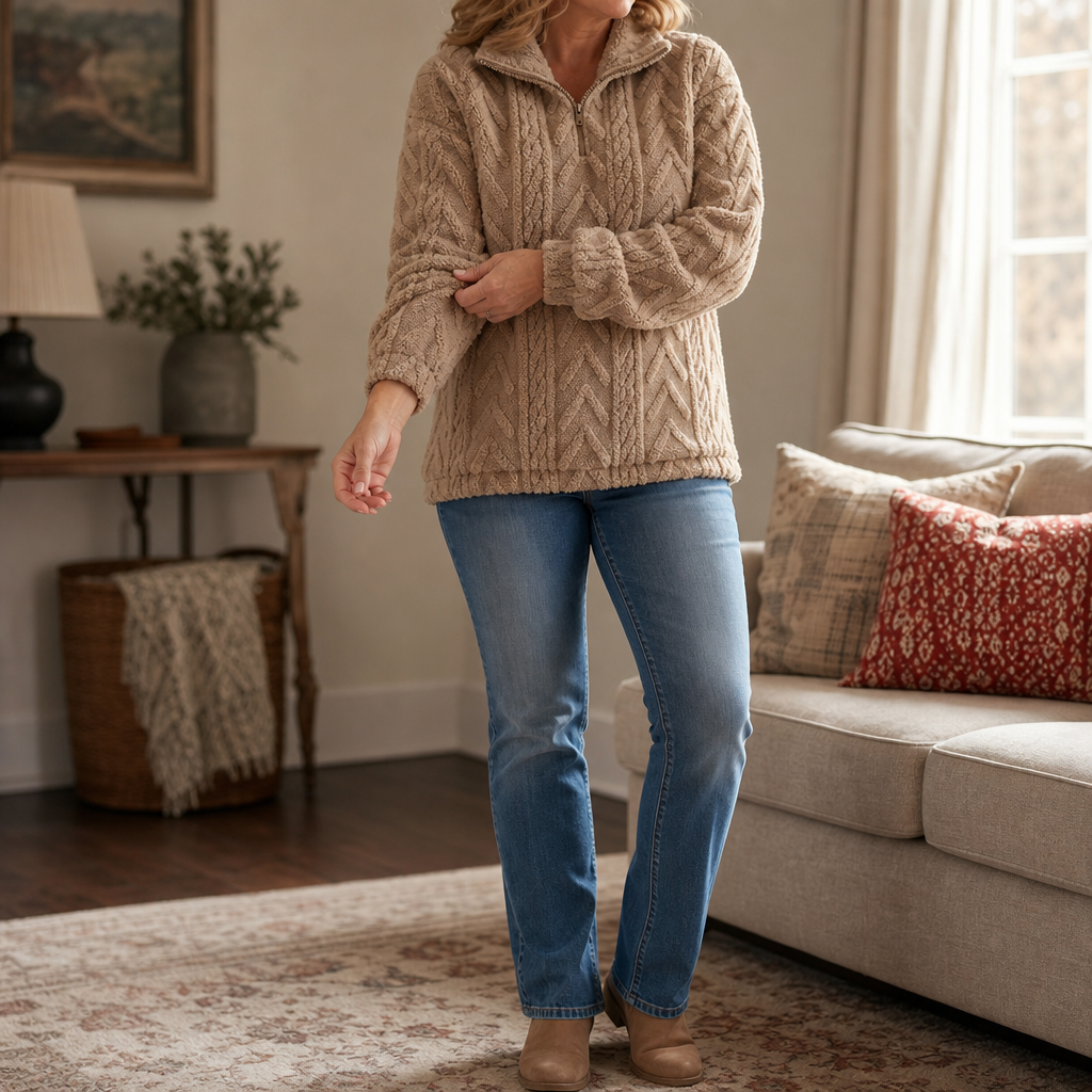 Cable & Cozy Cable-Knit Quarter-Zip Pullover - Elena Harper