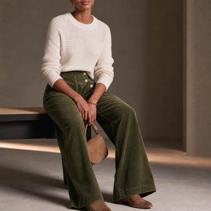 Cordelle Asymmetrical Button-Front Pleated Wide-Leg Pants - Elena Harper