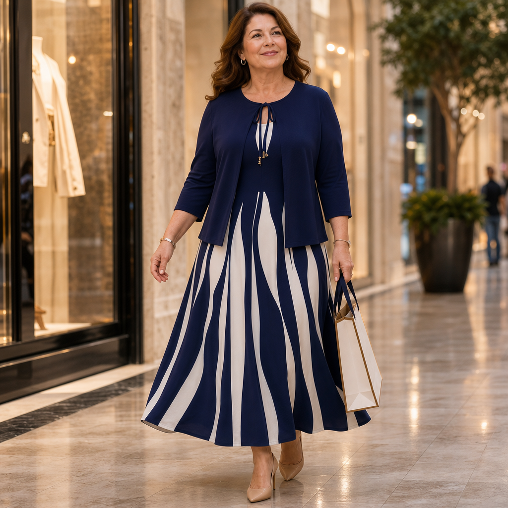 Cintura Tie-Front Swirl Print Layered Midi Dress - Elena Harper