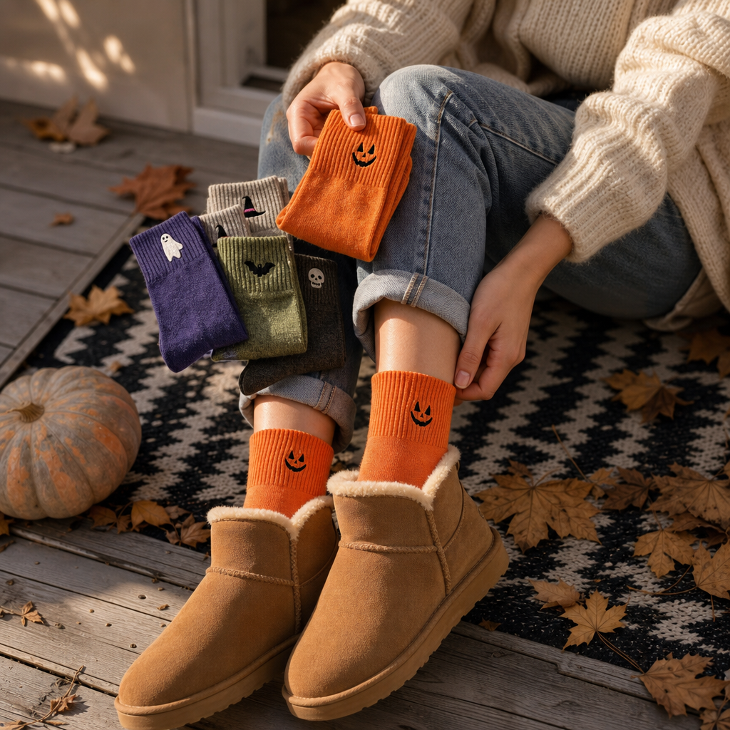 Cuffette Embroidered Non-Slip Halloween Crew Socks - Elena Harper