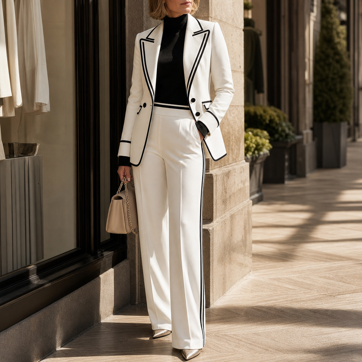 Blancour Contrast Piping Double-Breasted Suit Set - Elena Harper