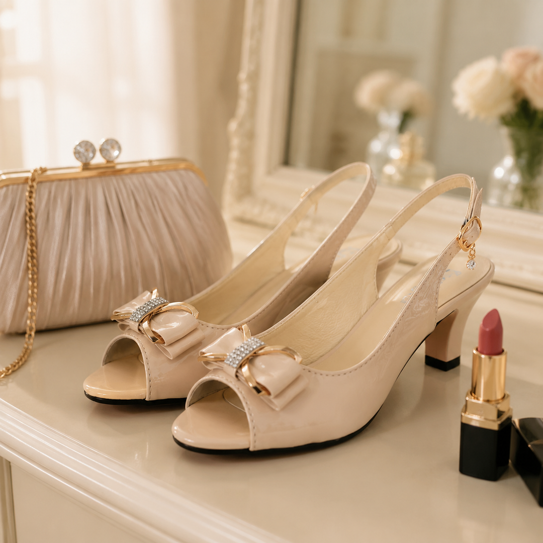 Belluna Rhinestone Bow Slingback Heels - Elena Harper