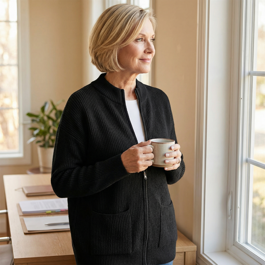 Covena Soft Knit Zip Up Cardigan with Pockets - Elena Harper