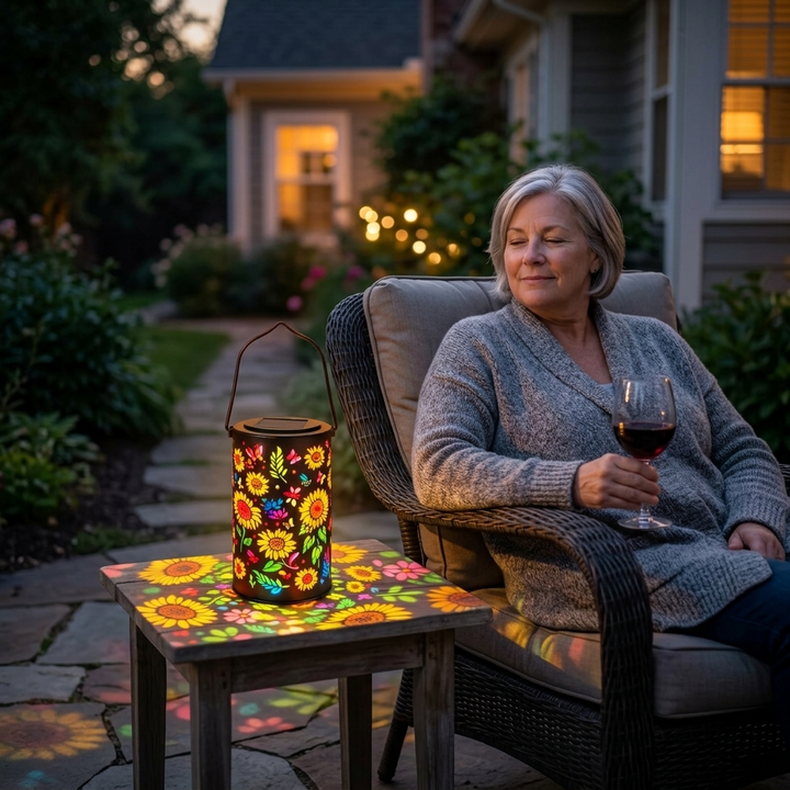 Bloomara Solar Sunflower Lantern with Colorful Light Patterns - Elena Harper