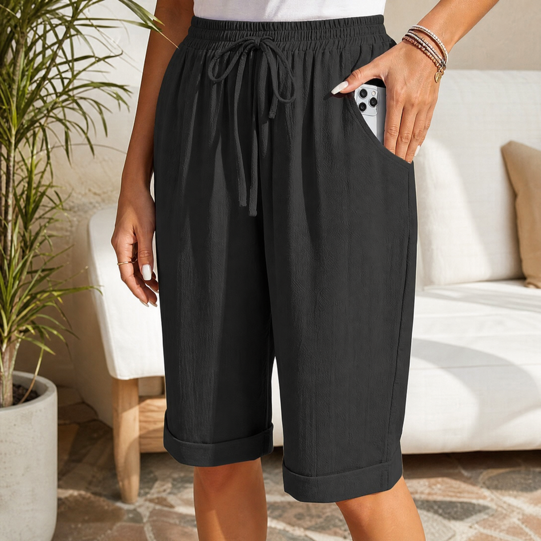 Brisella Breathable Drawstring Capris - Elena Harper