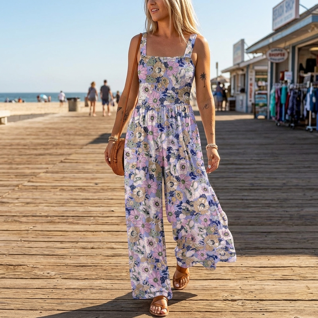 Bloomara Floral Wide-Leg Jumpsuit with Pockets - Elena Harper