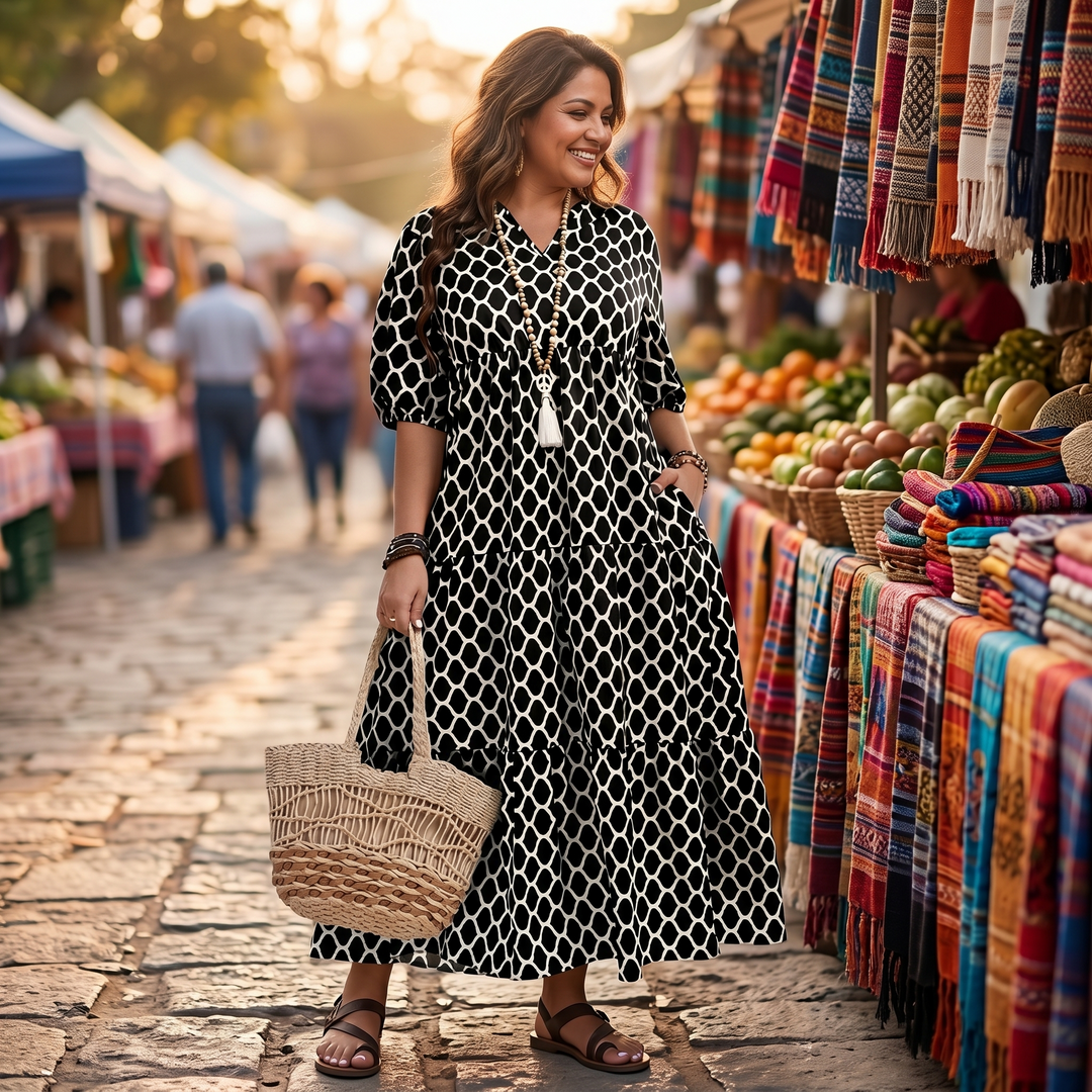 Curvella Women's Boho Maxi Dress with Pockets - Elena Harper