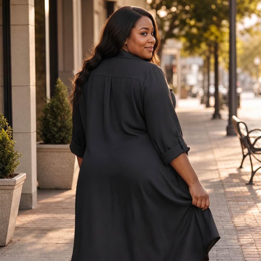 Drapeelle Satin Button-Front Shirt Dress - Elena Harper