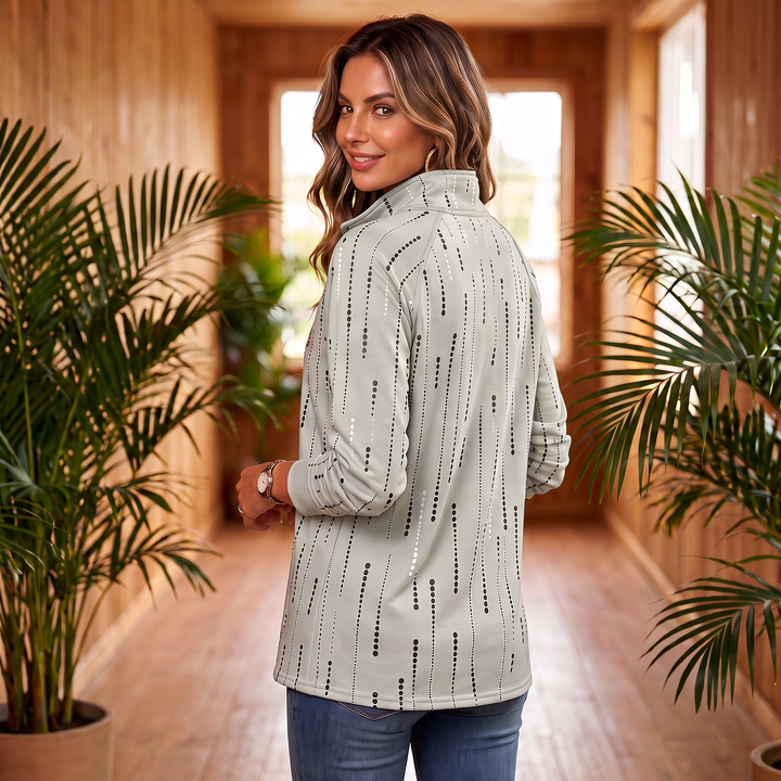 Dotwell Dotted Stand-Collar Button Sweatshirt - Elena Harper