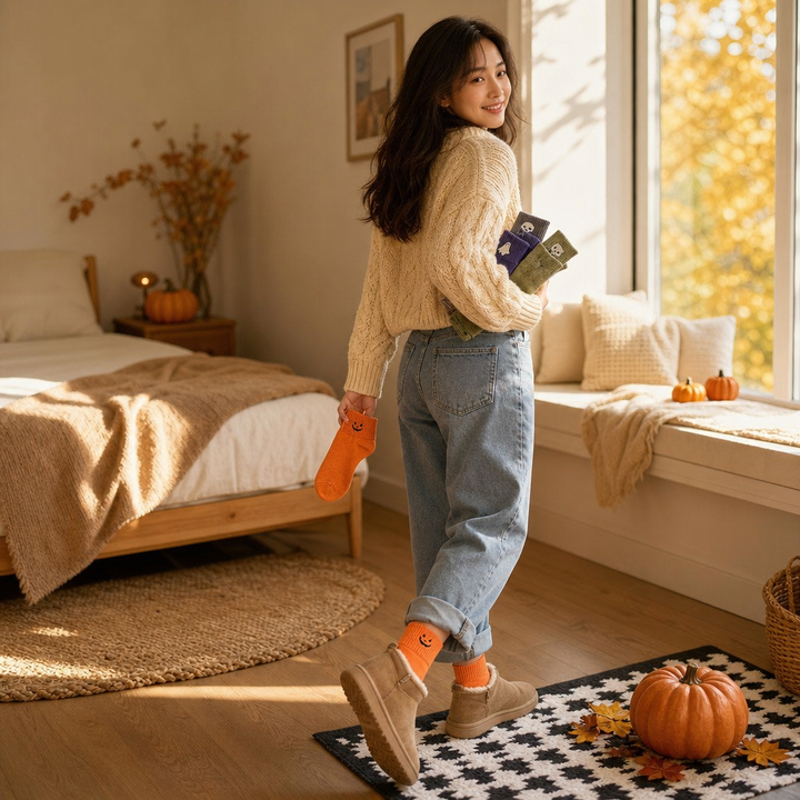 Cuffette Embroidered Non-Slip Halloween Crew Socks - Elena Harper