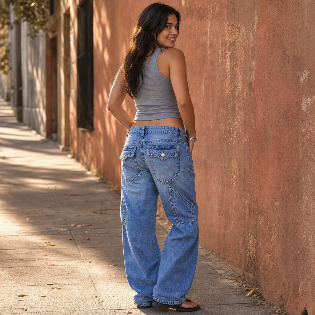 Ease & Grace Light-Wash Baggy Cargo Jeans - Elena Harper